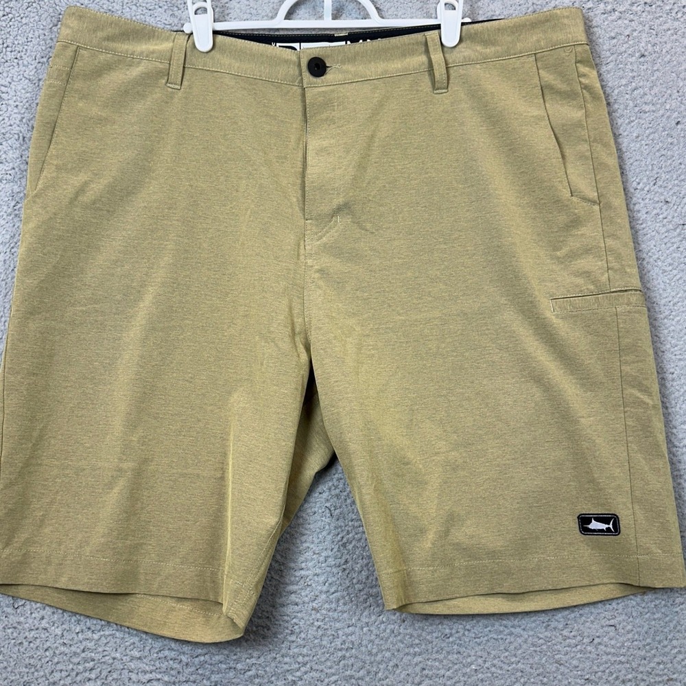 Pelagic Shorts Mens 40 Mako Hybrid Khaki Stretch Fishing Flat Front Pockets